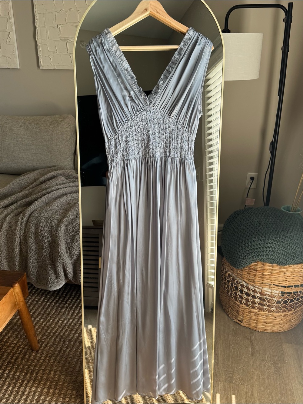 ZARA Sleeveless Smocked Satin Maxi Dress Small - Picture 8 of 8